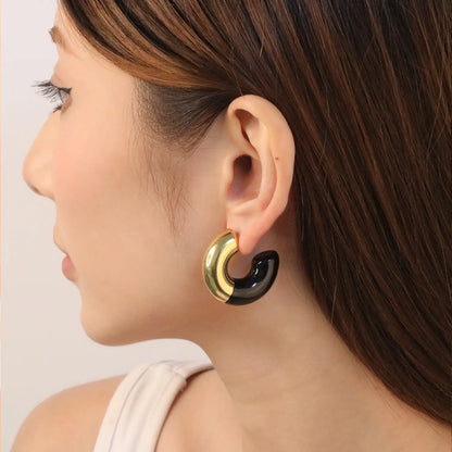 Gold Drip Enamel C-Earrings | 10.3x31.2mm Stainless Steel | White/Black/Red Wholesale
