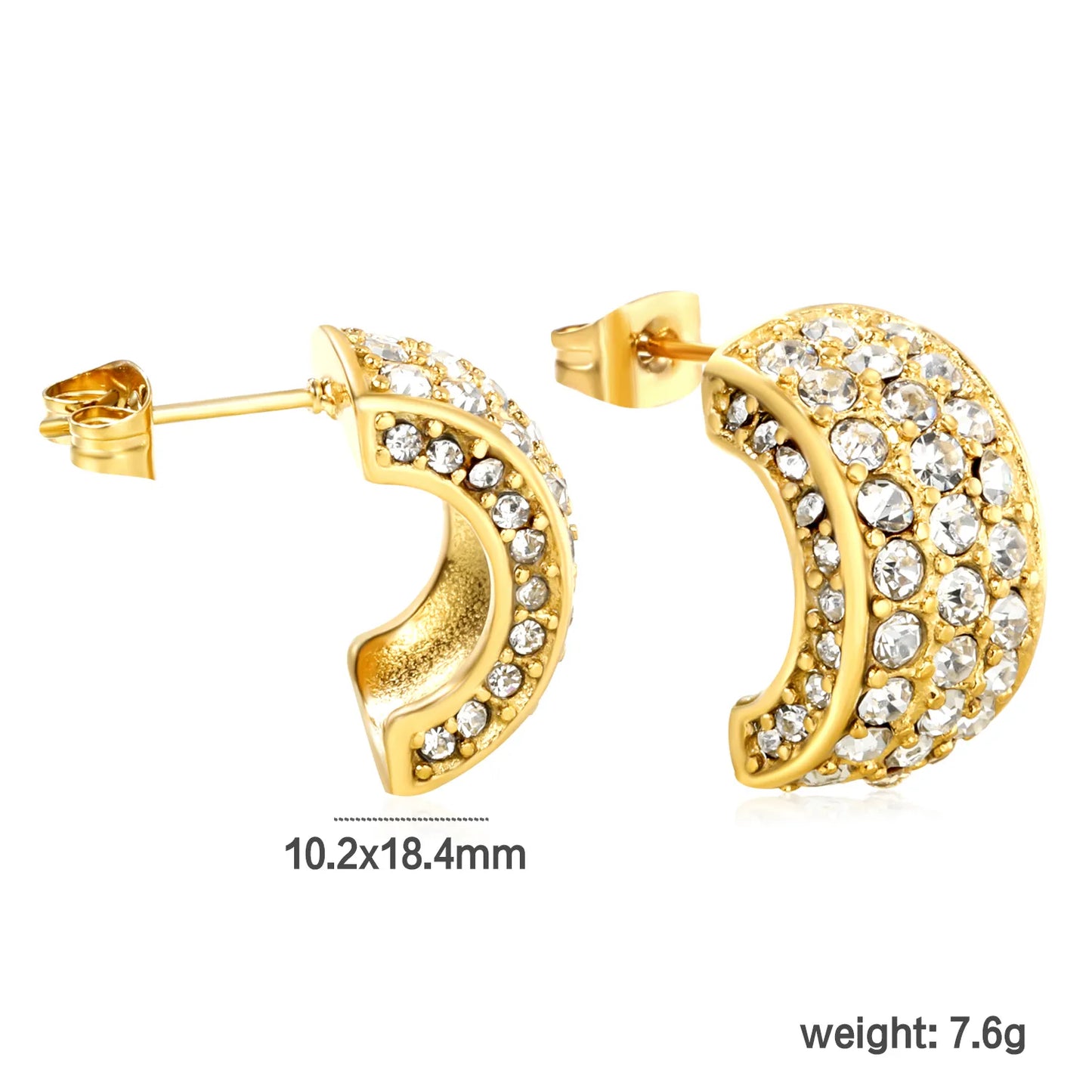 Wholesale C-Shape Earrings 10.2x18.4mm&Gold Vine Ear Cuffs 24.4x21.4mm Boho U-Cuff White/Emerald Stones | Stainless Steel/Gold | Hypoallergenic
