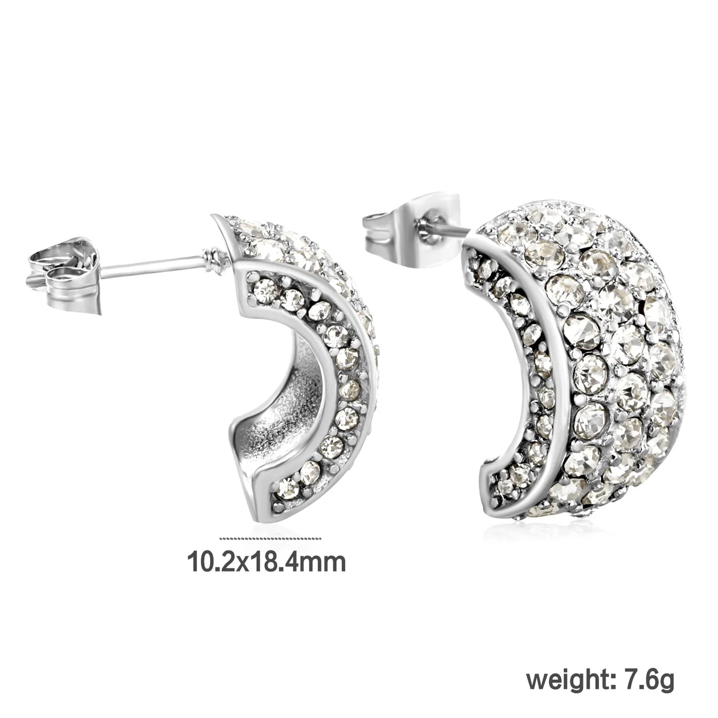 Wholesale C-Shape Earrings 10.2x18.4mm&Gold Vine Ear Cuffs 24.4x21.4mm Boho U-Cuff White/Emerald Stones | Stainless Steel/Gold | Hypoallergenic