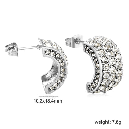 Wholesale C-Shape Earrings 10.2x18.4mm&Gold Vine Ear Cuffs 24.4x21.4mm Boho U-Cuff White/Emerald Stones | Stainless Steel/Gold | Hypoallergenic