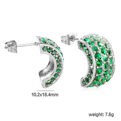 Wholesale C-Shape Earrings 10.2x18.4mm&Gold Vine Ear Cuffs 24.4x21.4mm Boho U-Cuff White/Emerald Stones | Stainless Steel/Gold | Hypoallergenic