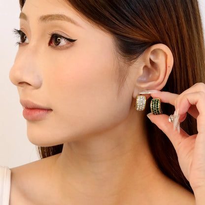 Wholesale C-Shape Earrings 10.2x18.4mm&Gold Vine Ear Cuffs 24.4x21.4mm Boho U-Cuff White/Emerald Stones | Stainless Steel/Gold | Hypoallergenic