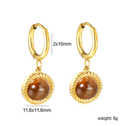 2*10mm I.D. earrings+11.6mm round twisted edge with half tiger's eye Stainless Steel Hypoallergenic Earrings – Bulk Wholesale (12+ Pairs) 🌍 EU/US Supplier Trendy & Durable