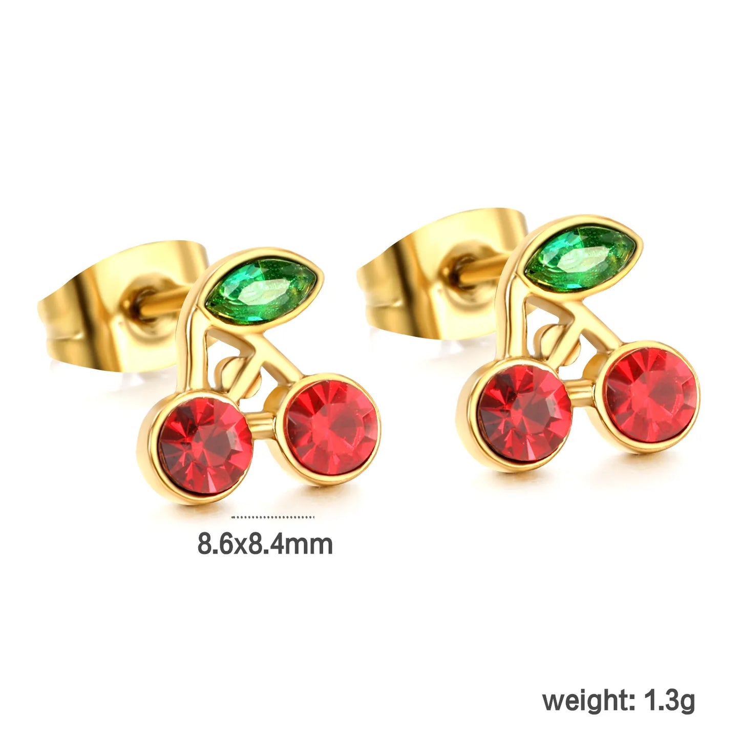 Wholesale 18K Gold Plated Stainless Steel Jewelry Minimalism Hollow Square&Cherry pattern zircon Stainless Steel Screwback Earrings Women