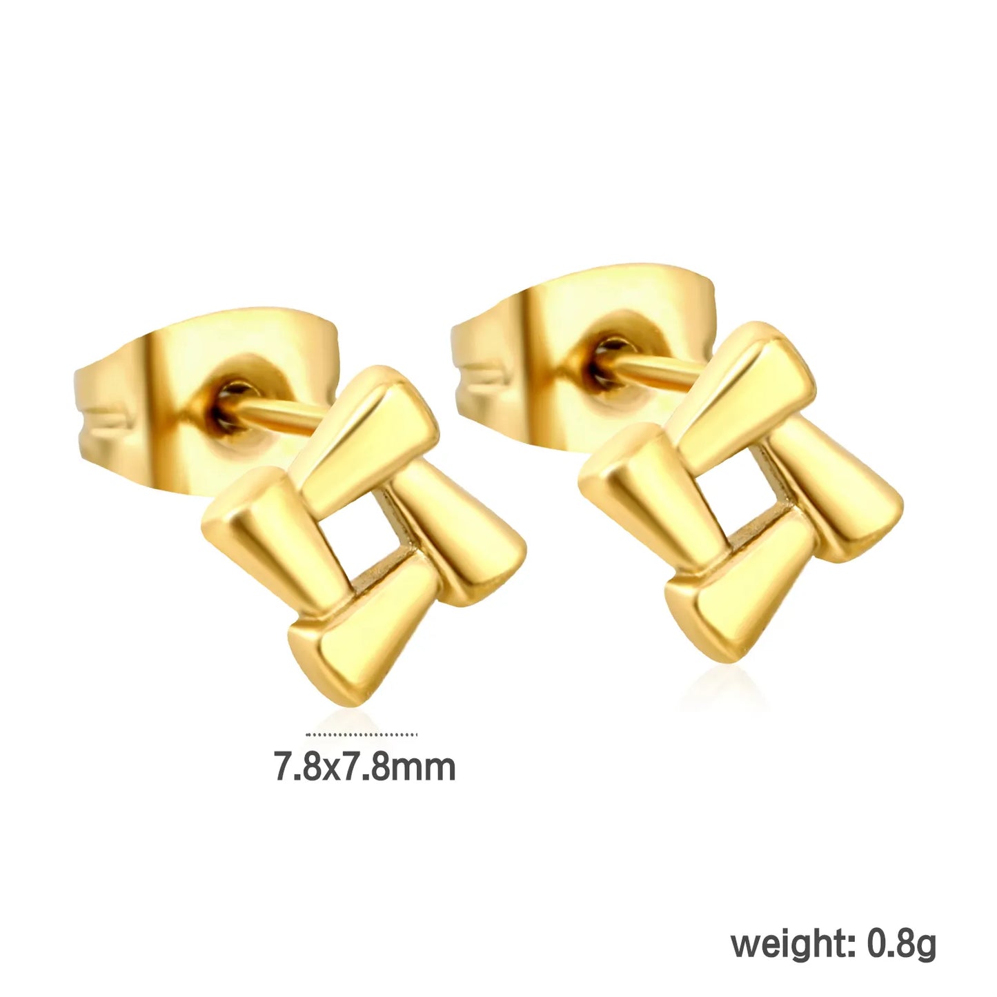 Wholesale 18K Gold Plated Stainless Steel Jewelry Minimalism Hollow Square&Cherry pattern zircon Stainless Steel Screwback Earrings Women