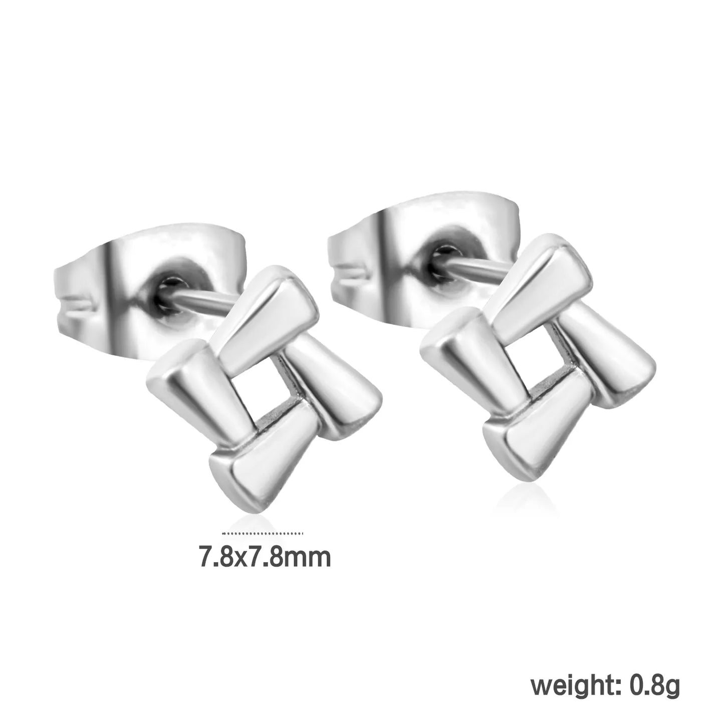 Wholesale 18K Gold Plated Stainless Steel Jewelry Minimalism Hollow Square&Cherry pattern zircon Stainless Steel Screwback Earrings Women