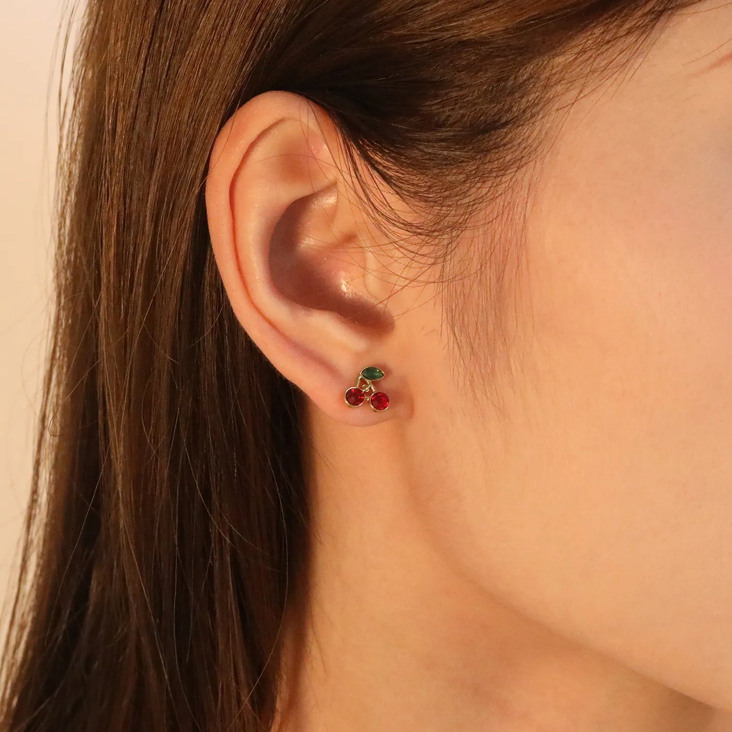 Wholesale 18K Gold Plated Stainless Steel Jewelry Minimalism Hollow Square&Cherry pattern zircon Stainless Steel Screwback Earrings Women