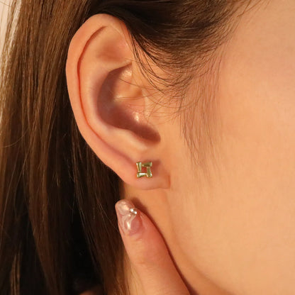 Wholesale 18K Gold Plated Stainless Steel Jewelry Minimalism Hollow Square pattern zircon Stainless Steel Screwback Earrings Women