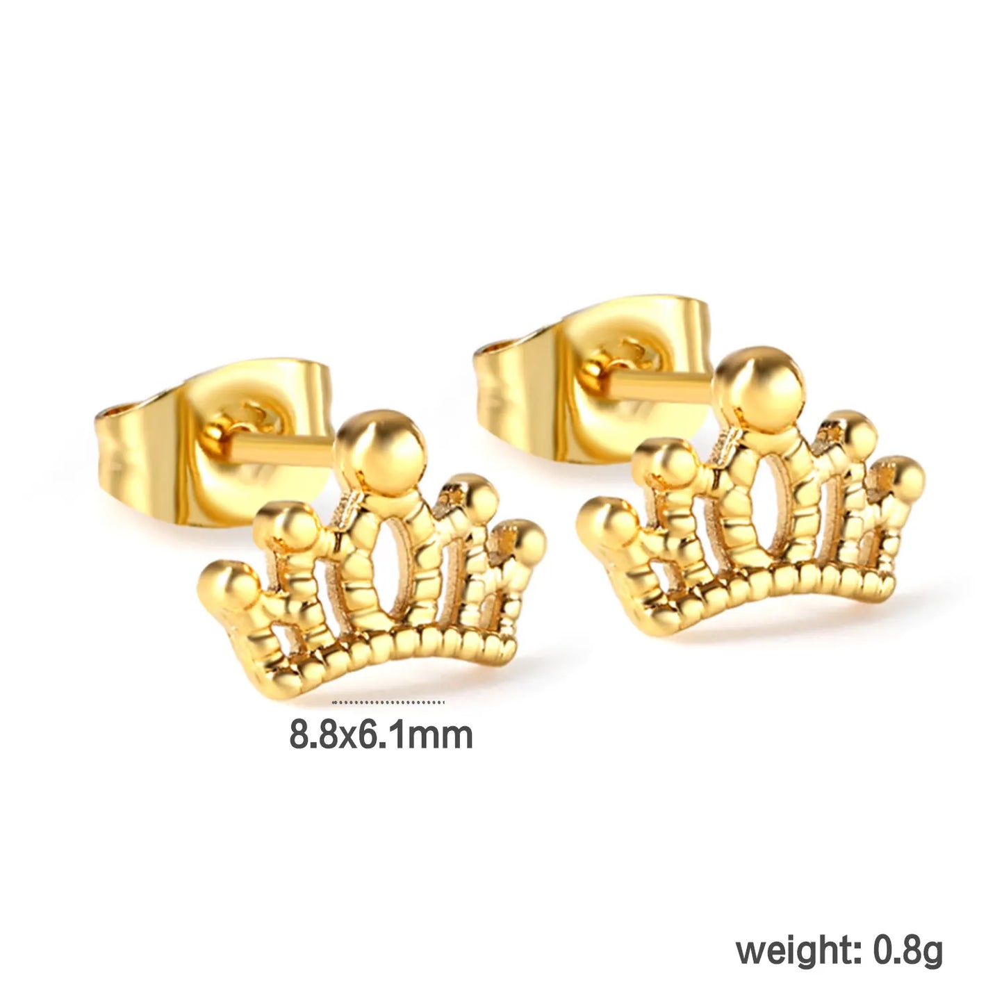 Wholesale 18K Gold Plated Stainless Steel Crown Stud Earrings Delicate Round Bead Mini Screw Earrings for Women