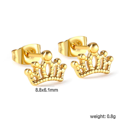 Wholesale 18K Gold Plated Stainless Steel Crown Stud Earrings Delicate Round Bead Mini Screw Earrings for Women