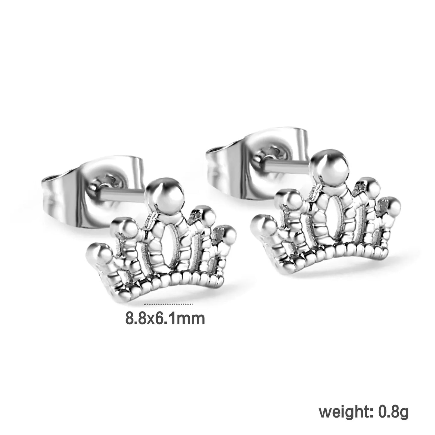 Wholesale 18K Gold Plated Stainless Steel Crown Stud Earrings Delicate Round Bead Mini Screw Earrings for Women