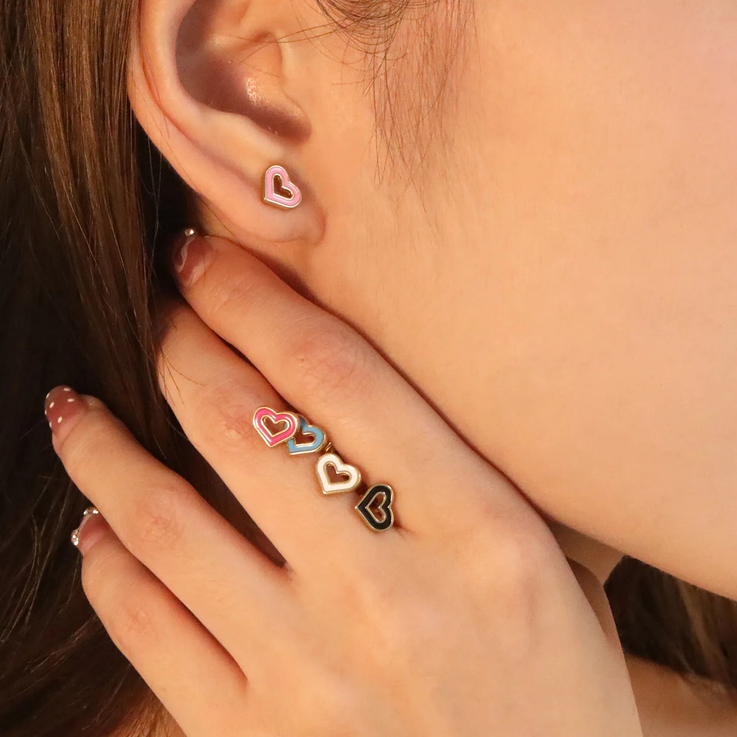 Small Skeleton 8.1*6.6mm Heart Stud Earring Wholesale Fine Jewelry Gold Plated Women
