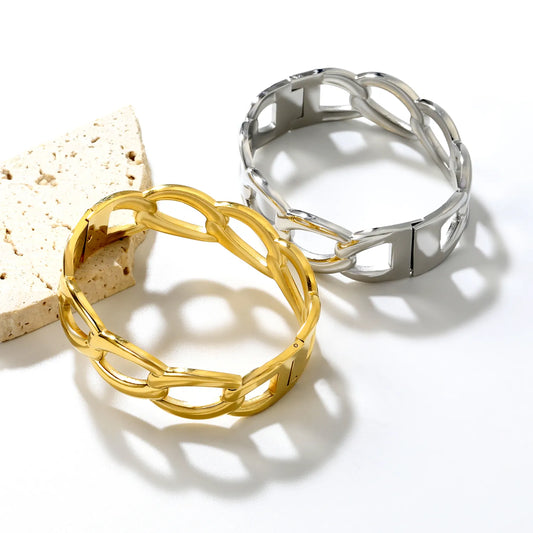 ✨ 60x17.7mm 18K Gold PVD & Silver Tone Bangle Bracelet Wholesale (MOQ 12+) | Stainless Steel 🌍 | Hypoallergenic Cuff & Chain Bangles