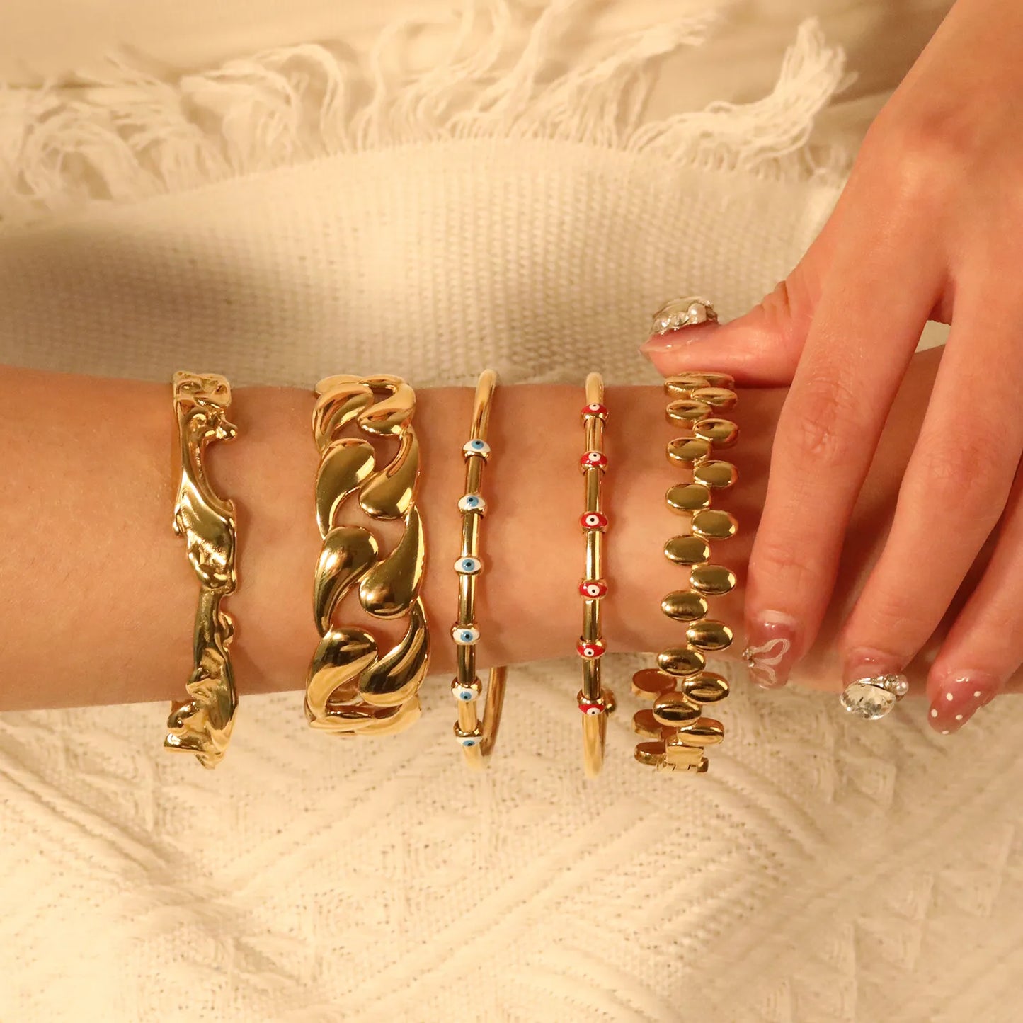 ✨ 60x10.44mm/60.2x19.1mm 18K Gold PVD & Silver Tone Bangle Bracelet Wholesale (MOQ 12+) | Stainless Steel 🌍 | Hypoallergenic Cuff & Chain Bangles