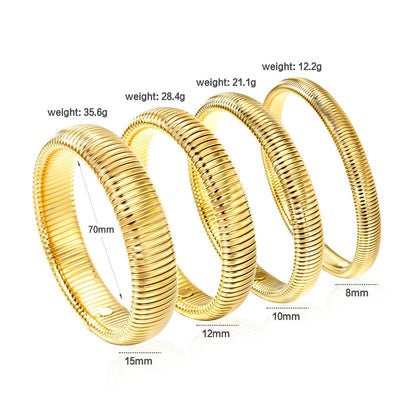 ✨ 18K Gold PVD Bangle Bracelet With Four Width Size Wholesale (MOQ 12+) | Stainless Steel 🌍 | Hypoallergenic Cuff & Chain Bangles