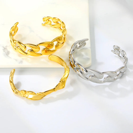 ✨ 60x10.44mm/60.2x19.1mm 18K Gold PVD & Silver Tone Bangle Bracelet Wholesale (MOQ 12+) | Stainless Steel 🌍 | Hypoallergenic Cuff & Chain Bangles