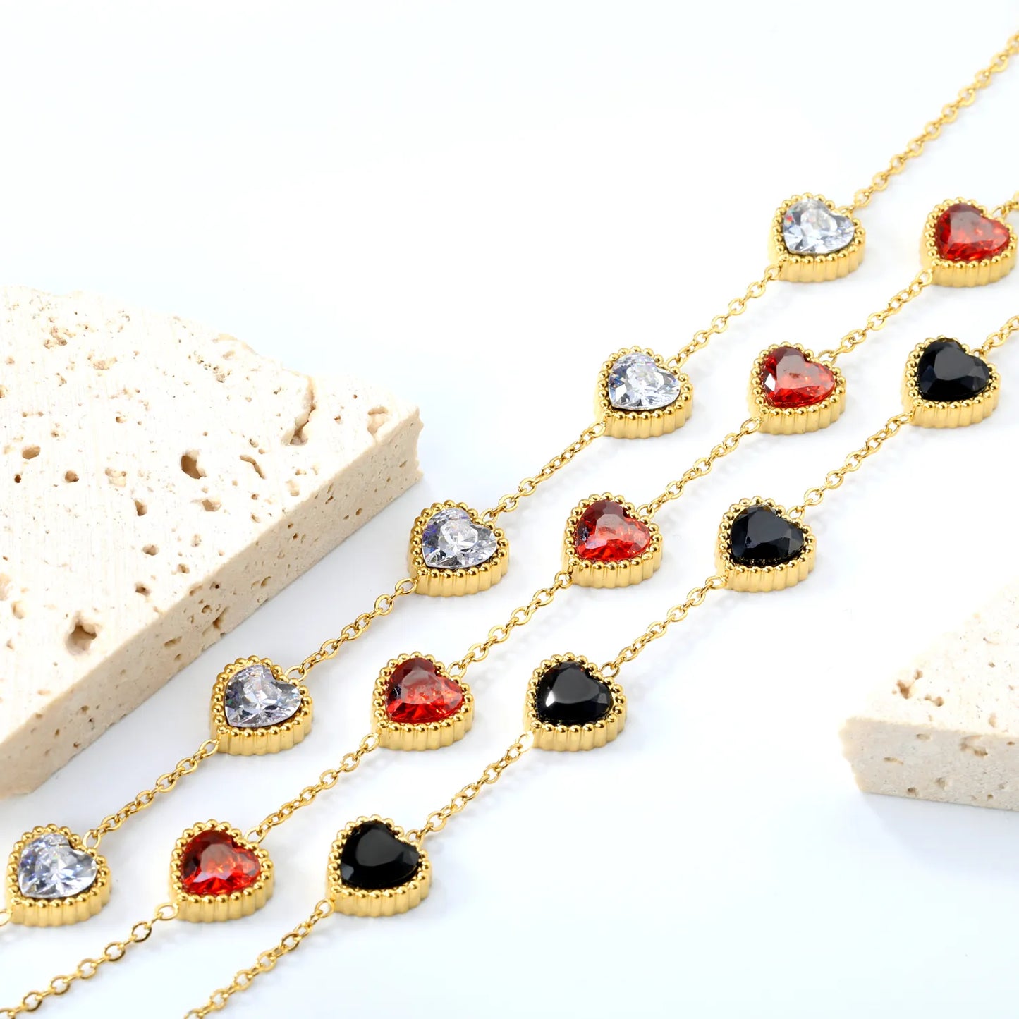 ✨ 18K Gold Plated 17-18+3cm Love Shape Zircon Bracelet Wholesale (MOQ 12+) | Stainless Steel Hypoallergenic 🌍 | Dainty Chain & Charm Bracelets
