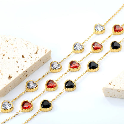 ✨ 18K Gold Plated 17-18+3cm Love Shape Zircon Bracelet Wholesale (MOQ 12+) | Stainless Steel Hypoallergenic 🌍 | Dainty Chain & Charm Bracelets