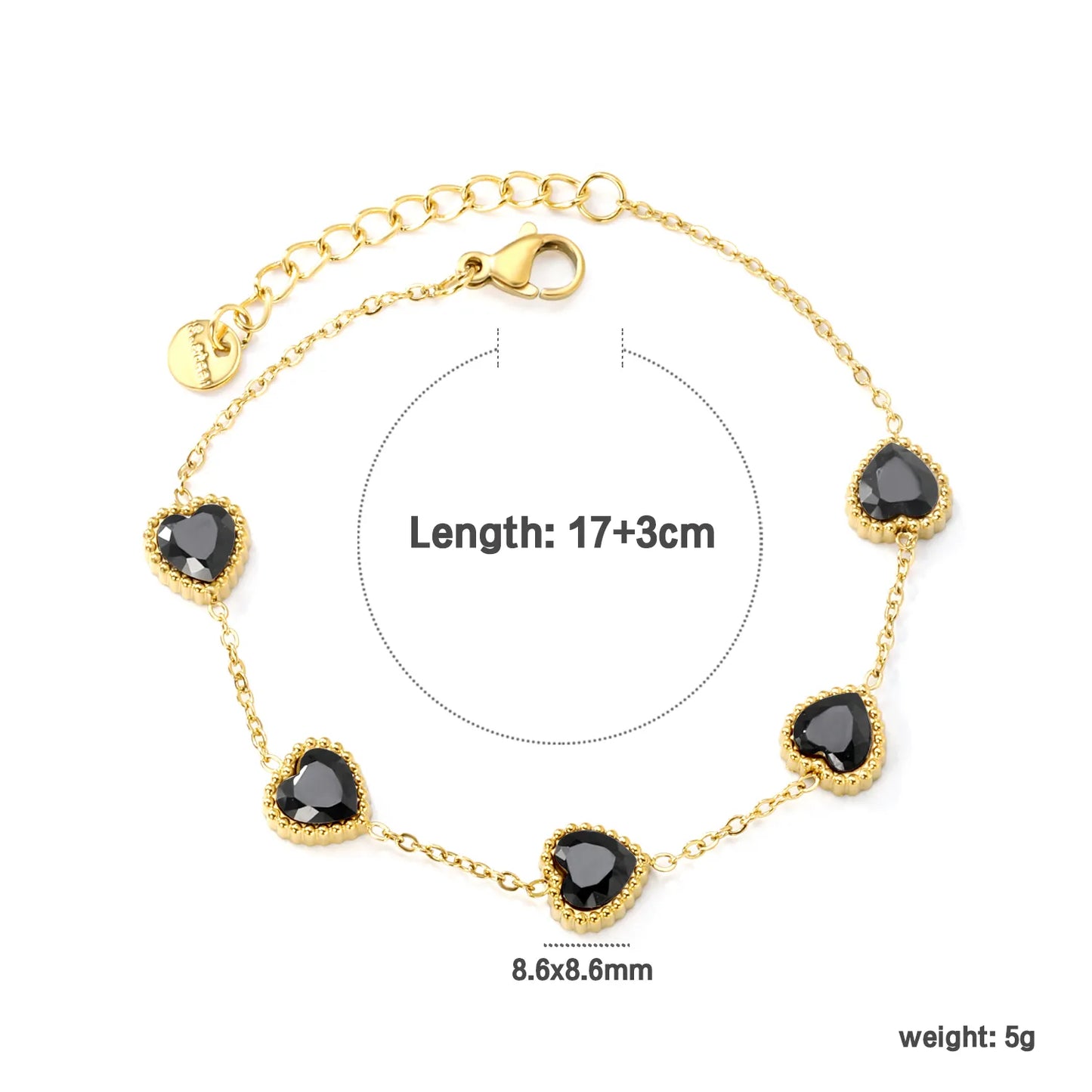 ✨ 18K Gold Plated 17-18+3cm Love Shape Zircon Bracelet Wholesale (MOQ 12+) | Stainless Steel Hypoallergenic 🌍 | Dainty Chain & Charm Bracelets
