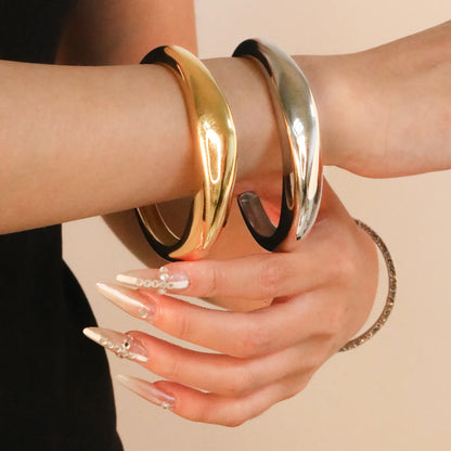 ✨ Wholesale 14mm 60mm ID Cuff Bangle | Irregular Smooth Design | Steel/Gold Finish