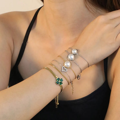 ✨ 18K Gold Plated Zircon/Pearls  Bracelet Wholesale (MOQ 12+) | Stainless Steel Hypoallergenic 🌍 | Dainty Chain & Charm Bracelets
