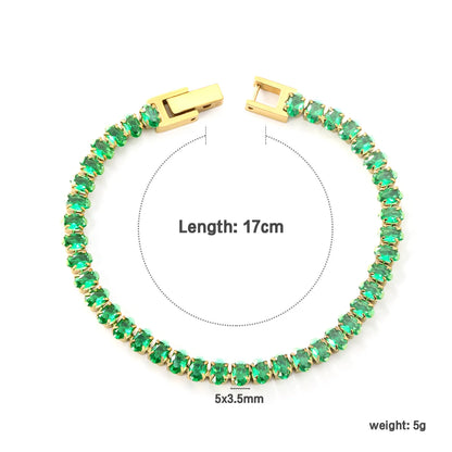 ✨ 17cm-18+3cm 18K Gold Plated Blue/Green Zircon Bracelet Wholesale (MOQ 12+) | Stainless Steel Hypoallergenic 🌍 | Dainty Chain & Charm Bracelets