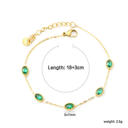 ✨ 17-18+3cm 18K Gold Plated Green/White Zircon Bracelet Wholesale (MOQ 12+) | Stainless Steel Hypoallergenic 🌍 | Dainty Chain & Charm Bracelets