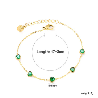 ✨ 17-18+3cm 18K Gold Plated Green/White Zircon Bracelet Wholesale (MOQ 12+) | Stainless Steel Hypoallergenic 🌍 | Dainty Chain & Charm Bracelets