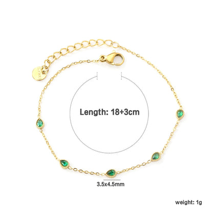 ✨ 17-18+3cm 18K Gold Plated Green/White Zircon Bracelet Wholesale (MOQ 12+) | Stainless Steel Hypoallergenic 🌍 | Dainty Chain & Charm Bracelets