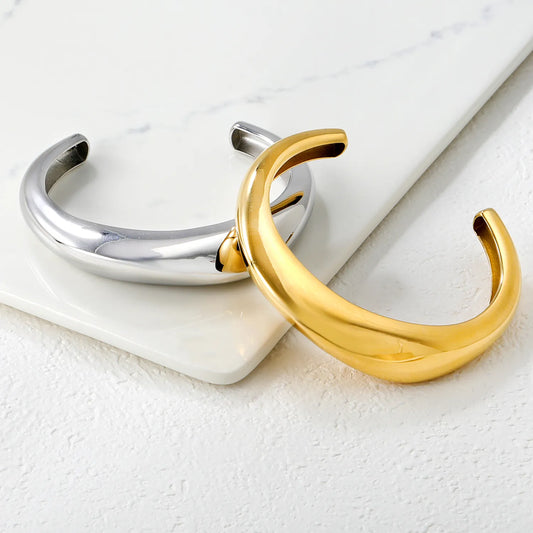 ✨ Wholesale 14mm 60mm ID Cuff Bangle | Irregular Smooth Design | Steel/Gold Finish