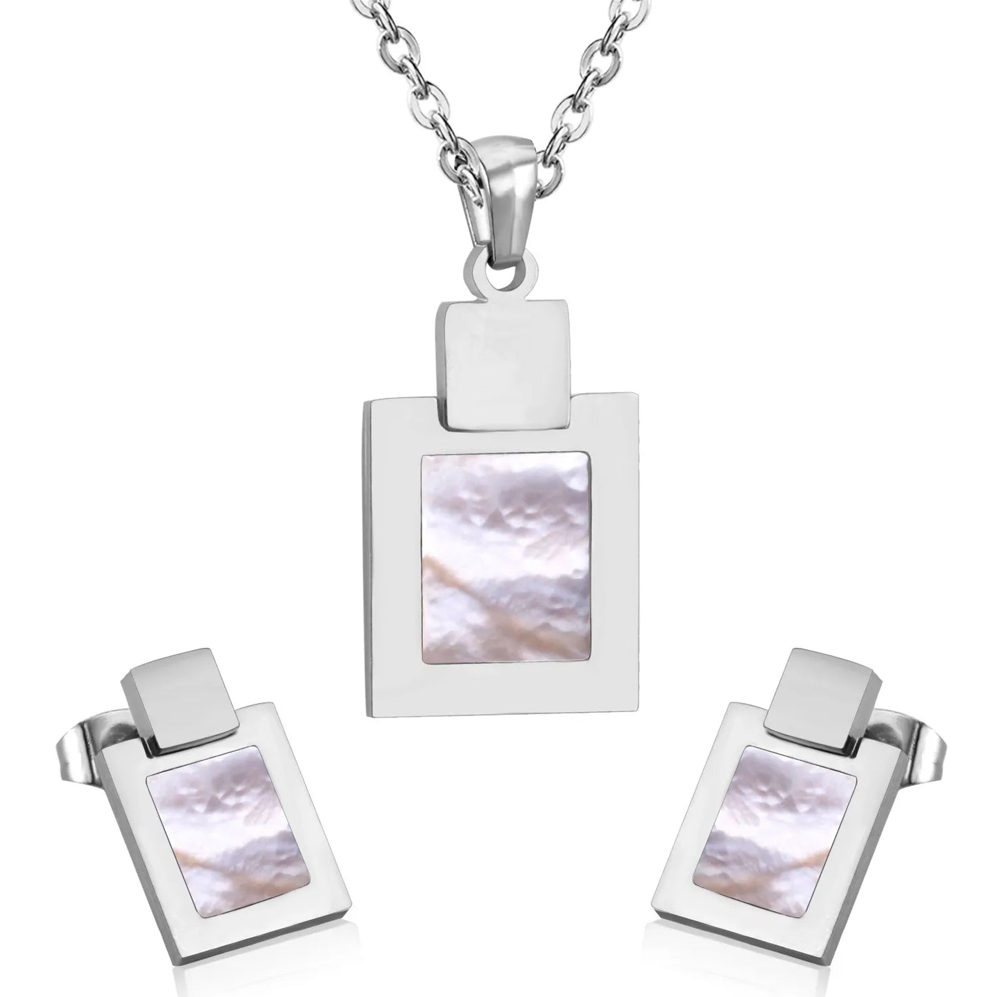 Cute Style Square Shell Necklace Earring Sets For Women Girl Jewelry Sets With 45cm Chain 2 Color Choker Necklaces