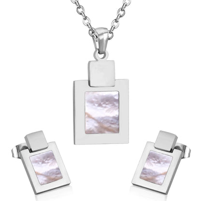 Cute Style Square Shell Necklace Earring Sets For Women Girl Jewelry Sets With 45cm Chain 2 Color Choker Necklaces