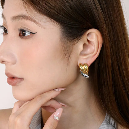 ✨ Wholesale Twist Rope Design Earrings | 17.2x26.7mm Two-Tone Studs | 18.6g Gold Plated Stainless Steel | Classic Luxury Earrings Bulk