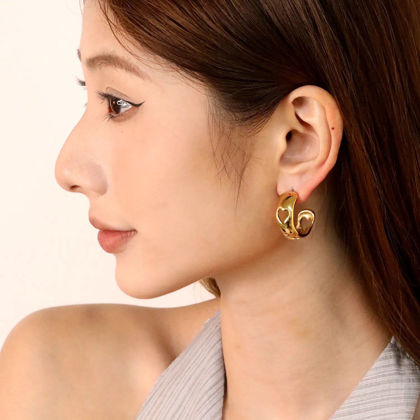 ✨ Wholesale 10.3x27mm Gold plated C-Shape Hollow Earrings | Stainless Steel Minimalist Ear Studs Bulk