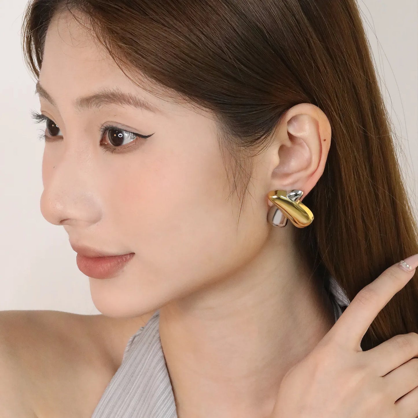 ✨ Wholesale X Shape Stud Earrings | 27x31mm Two-Tone Geometric Design | Gold Plated Stainless Steel Bold Earrings | Modern Fashion Jewelry