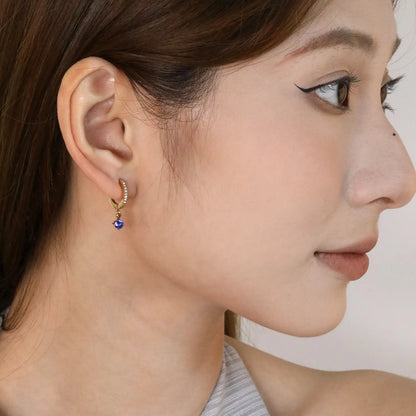 ✨ Wholesale 1.5x9mm Ear Cuff with 4mm Blue Zircon | 18k Gold plated Stainless Steel earrings