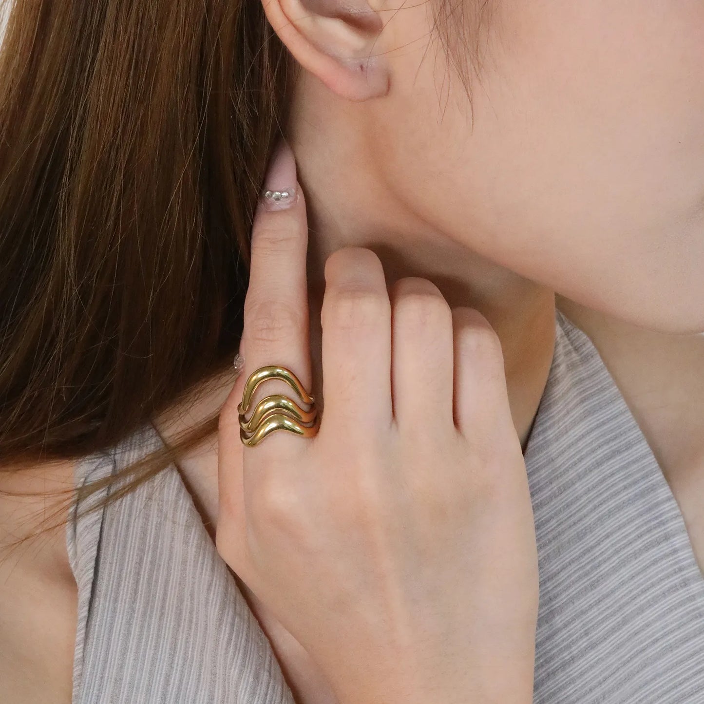 ✨ Gold Plated Wave Ring | 19.7mm Irregular Wavy Open Stacking Ring | Stainless Steel Boho Statement Ring for Women | Wholesale Jewelry