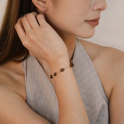 ✨ Wholesale 8mm Amber Stone Bracelet | 18k Gold plated Stainless Steel 17+3cm Natural Stone Jewelry Bulk