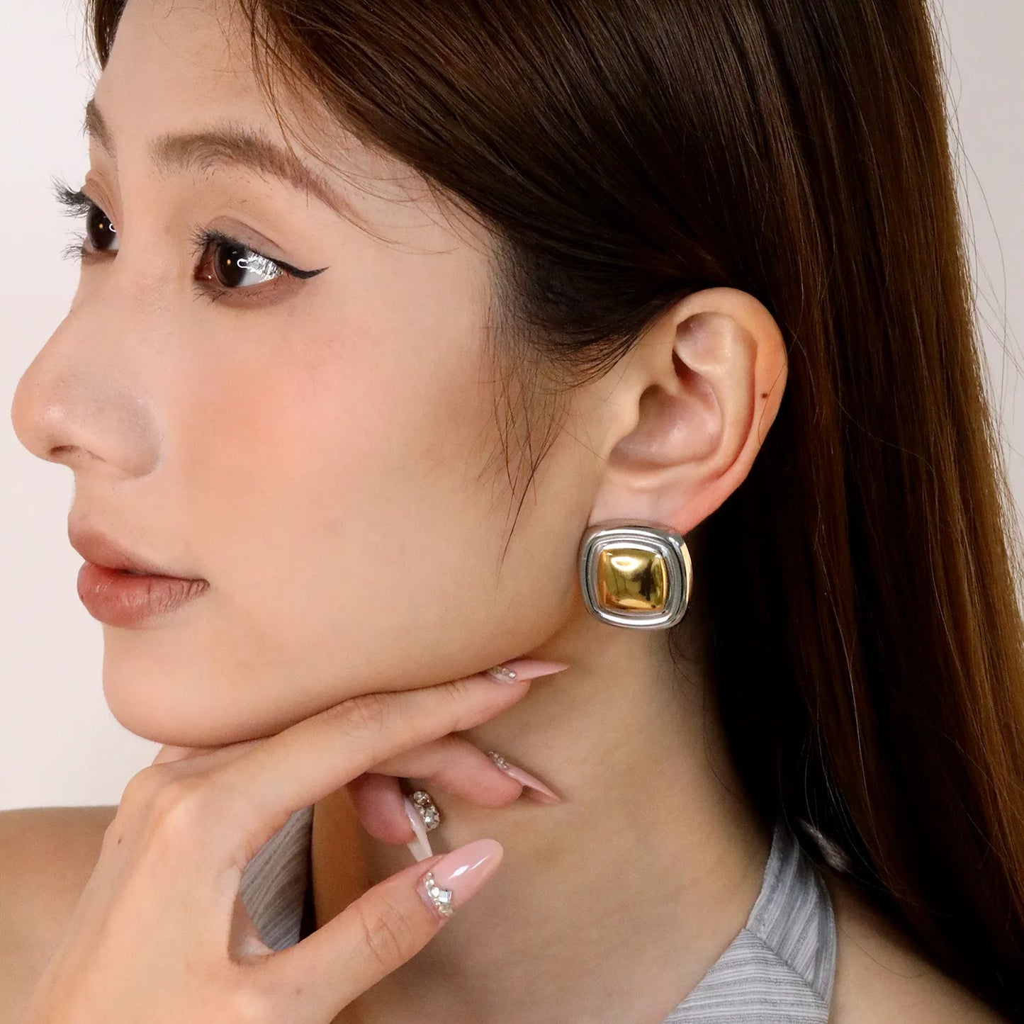 ✨ Wholesale Square Stud Earrings 25.7mm | Two-Tone Geometric Design | Gold Plated Stainless Steel | Minimalist Fashion Earrings Bulk