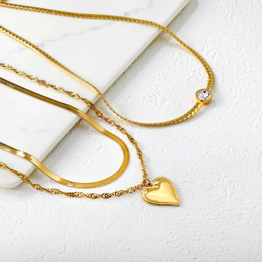 💛 Wholesale 20x22mm Heart Dual Chain | Blade+Liquid 40+5cm Gold