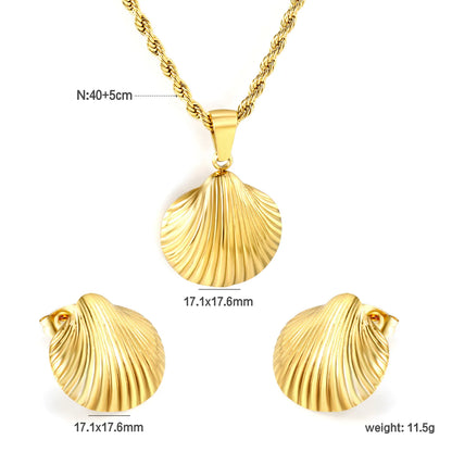 ✨🌊 18K Gold plated Shell shape Jewelry Set Wholesale (MOQ 12+) | Stainless Steel Necklace & Earrings 🌍 | Hypoallergenic Luxury Gift Set