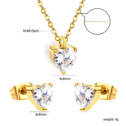 ✨💎 18K Gold Zircon With Six Shape Jewelry Set Wholesale (MOQ 12+) | Stainless Steel Necklace & Earrings 🌍 | Hypoallergenic Luxury Gift Set