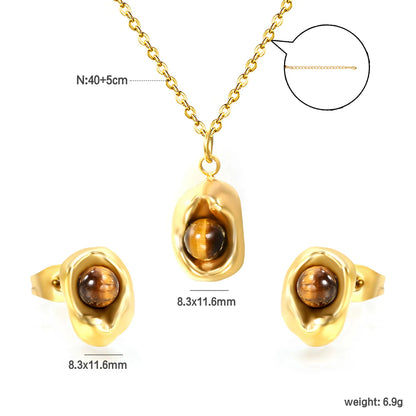 ✨ 8.3x11.6mm+40+5cm 18K Gold Plated Amber gemstone Jewelry Set Wholesale (MOQ 12+) | Stainless Steel Necklace & Earrings 🌍 | Hypoallergenic Luxury Gift Set