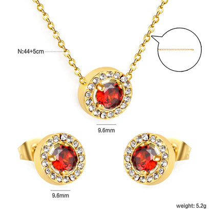 ✨💎 44+5cm 18K Gold Plated Red Zircon Jewelry Set Wholesale (MOQ 12+) | Stainless Steel Necklace & Earrings 🌍 | Hypoallergenic Luxury Gift Set