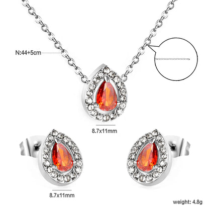 ✨💎 44+5cm 18K Gold Plated Red Zircon Jewelry Set Wholesale (MOQ 12+) | Stainless Steel Necklace & Earrings 🌍 | Hypoallergenic Luxury Gift Set
