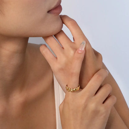 ✨6.3mm Seashell Adjustable Open Ring  Gold Stainless Steel Stackable Ring | Hypoallergenic Jewelry | Bulk Wholesale