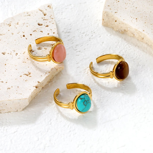 18k gold plated Natural Resins With three color Stainless Steel Rings Wholesale (MOQ 12+) | Hypoallergenic  Fashion Rings 🌍  | Tarnish-Free