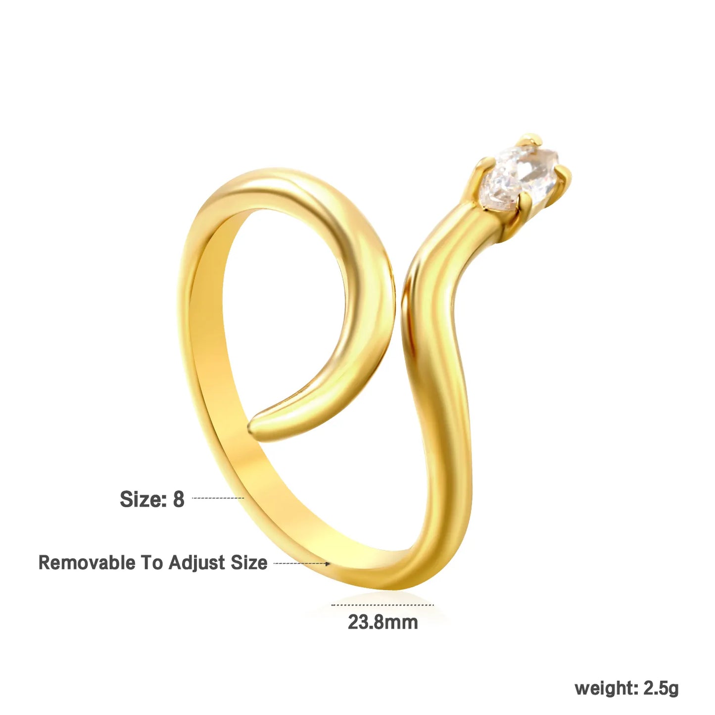 PVD 18k gold Premium Zircon Adjust Size Stainless Steel Rings Wholesale (MOQ 12+) | Hypoallergenic  Fashion Rings 🌍  | Tarnish-Free