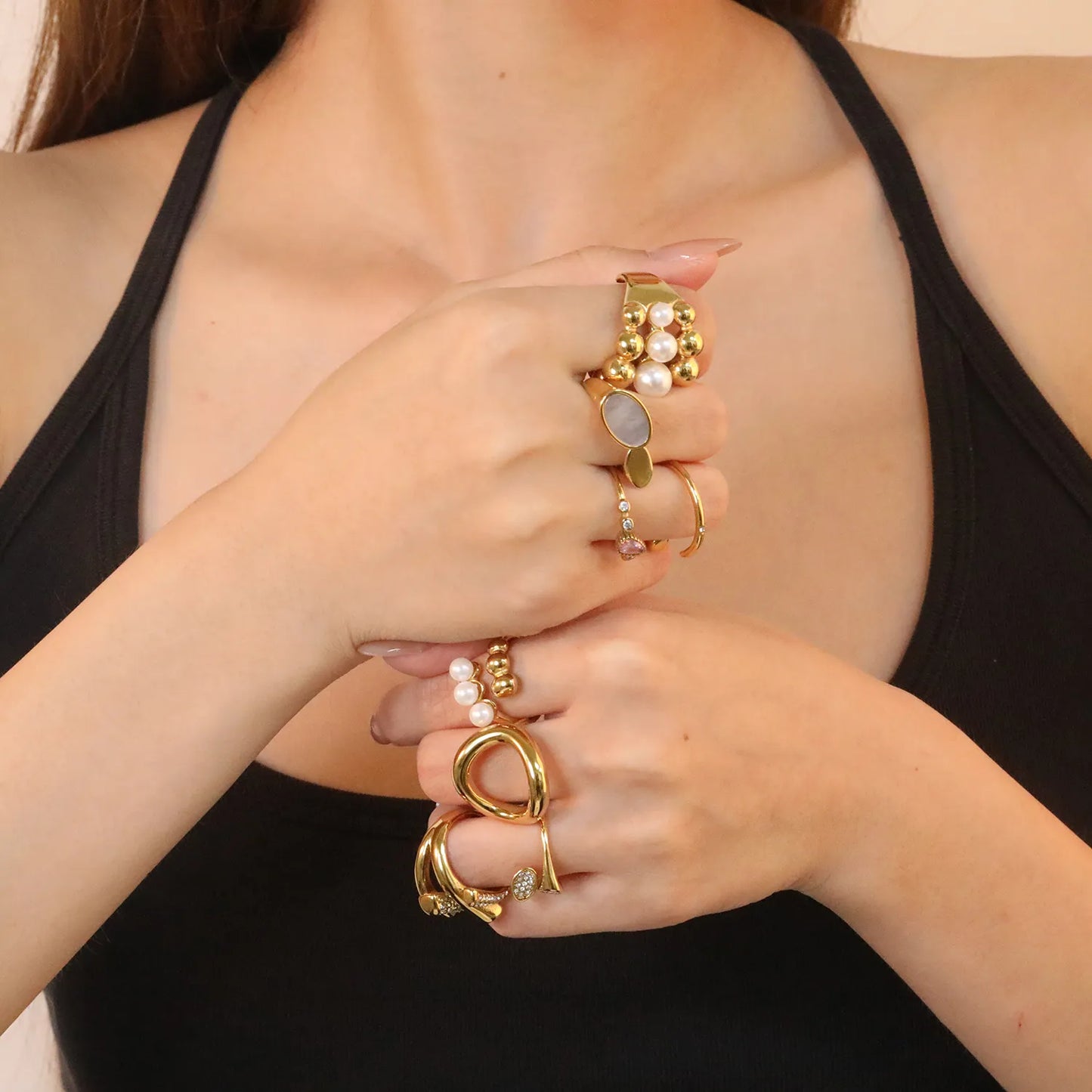 ✨ 18K Gold PVD Artificial Pearls/Premium Zircon Ring Wholesale (MOQ 10+) | Stainless Steel Hypoallergenic Bands 🌍 | Stackable & Statement Rings