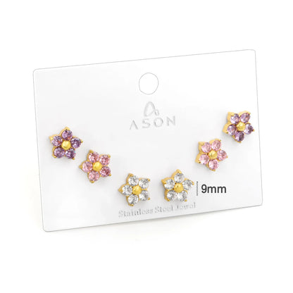 Wholesale Stainless Steel Flower shape Gold Stud Earring With three color – Bulk Wholesale (12+ Pairs) 🌍 EU/US Supplier Trendy & Durable